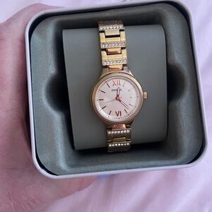 Fossil Rose Gold Tone Bracelet Watch with Crystal Accents